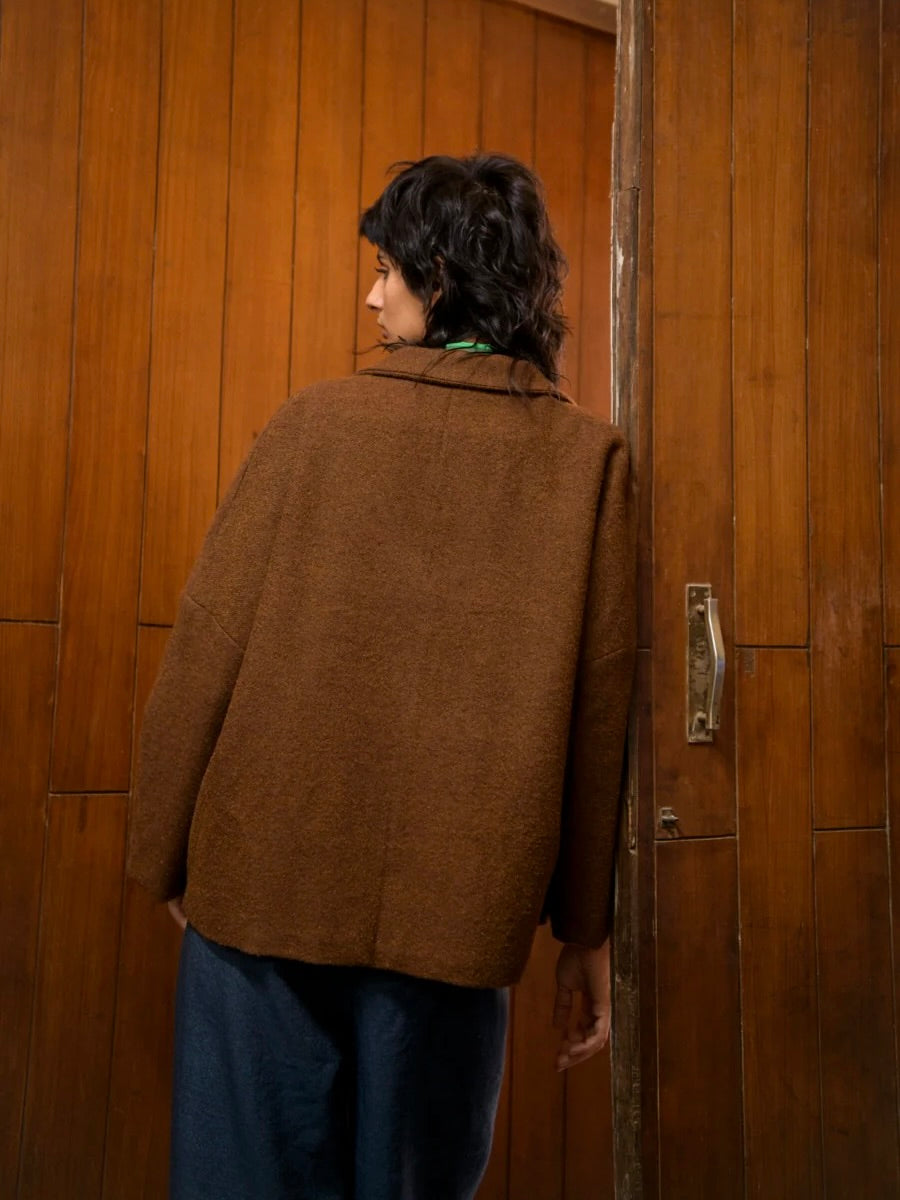 Hand-Woven Wool Jacket in Cocoa