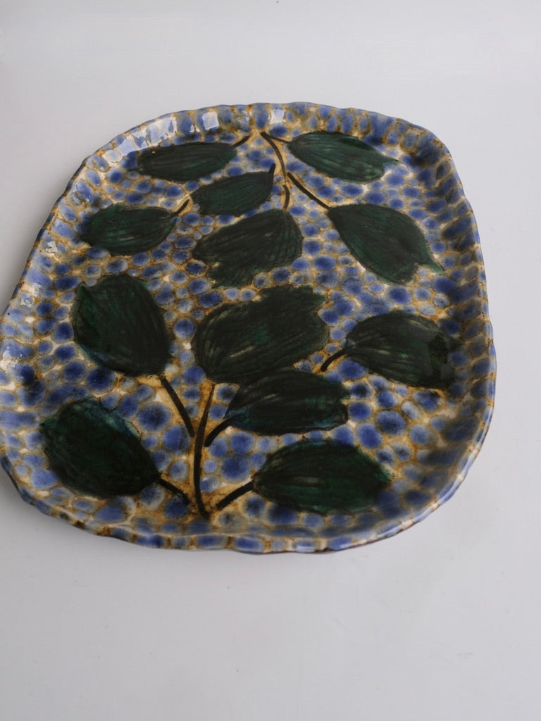 Green Leaves with Blue Dots Platter