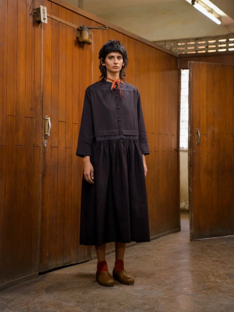 Hand-Dyed Cotton Dress in Black