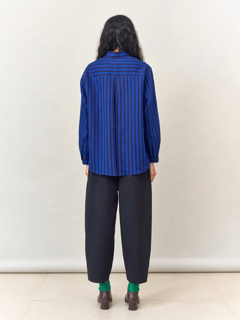 Cotton Silk Shirt in Blue Stripes